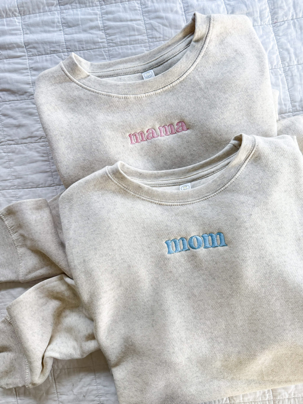 MOM / MAMA / DAD  – Embroidered Elevated Fleece | Pink or Blue Thread