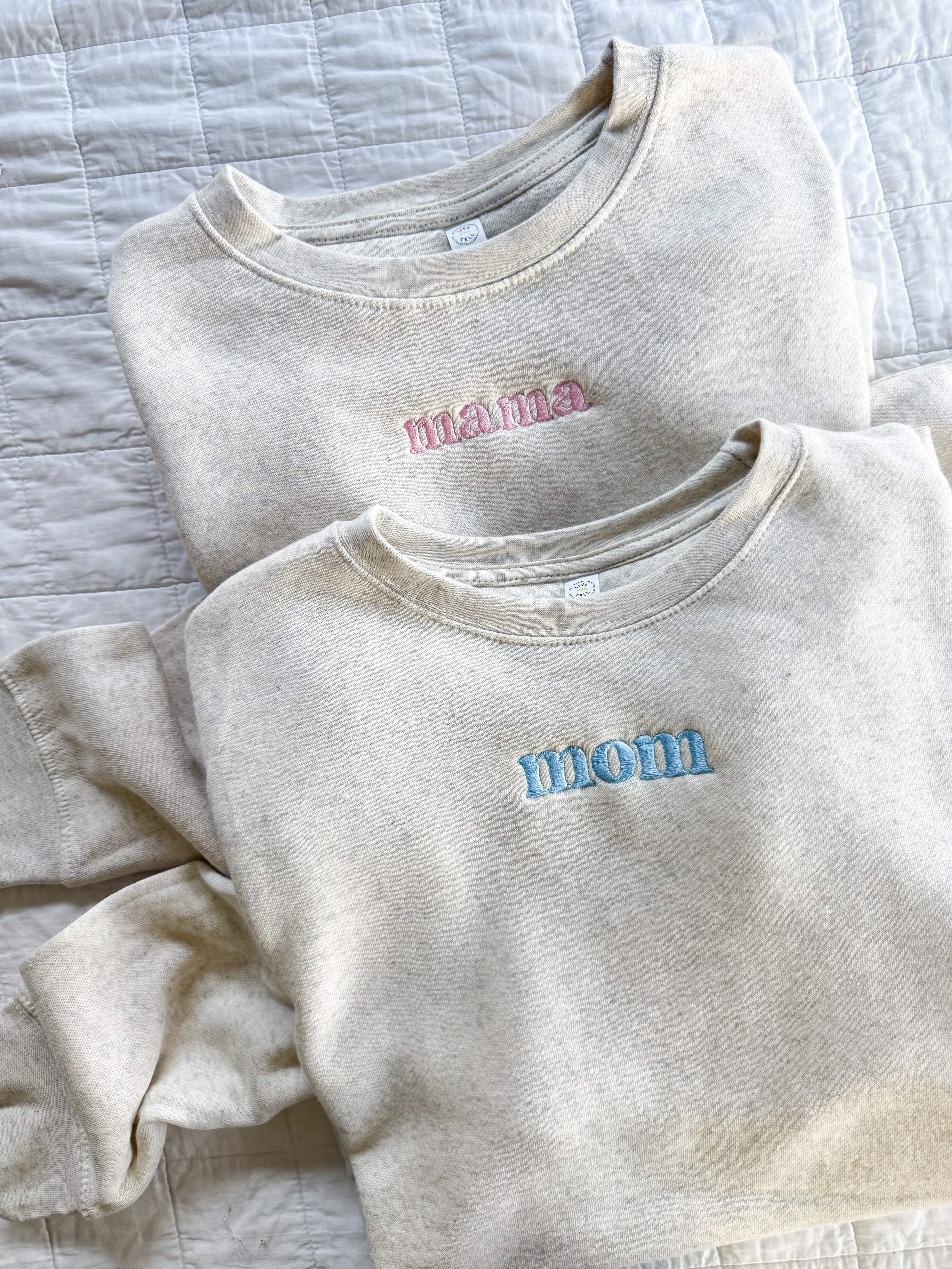 MOM / MAMA / DAD  – Embroidered Elevated Fleece | Pink or Blue Thread